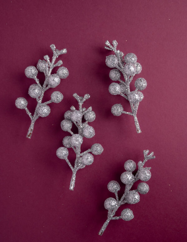 silver glitter berries