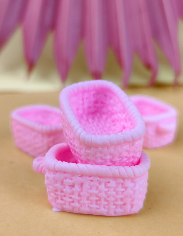 Miniature Pink Basket Decor | Mini Resin Embellishments for DIY Crafts – Cute Flat Back Cabochons for Scrapbooking, Slime, Hair Accessories, Phone Case & Decoration [Set of 4]