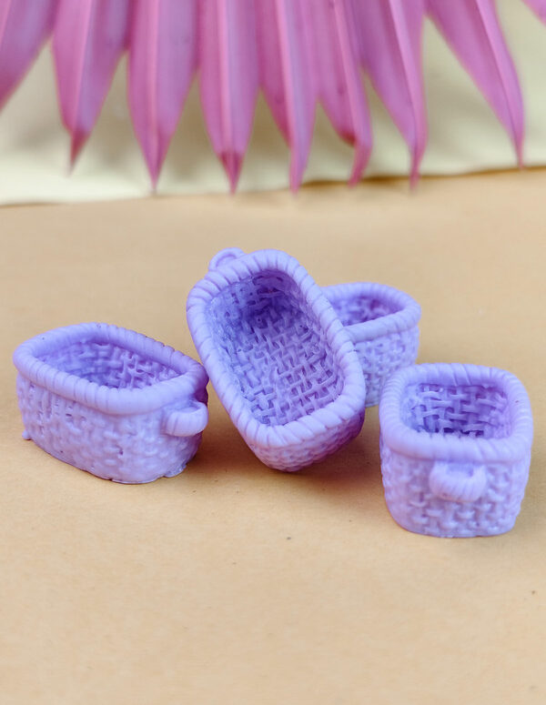 Miniature Lavender Basket Set | Mini Resin Embellishments for DIY Crafts – Cute Flat Back Cabochons for Scrapbooking, Slime, Hair Accessories, Phone Case & Decoration [Set of 4]