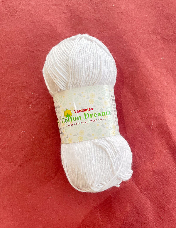 Vardhman Cotton Dreamz Yarn – Snow White – 100% Cotton Knitting Yarn