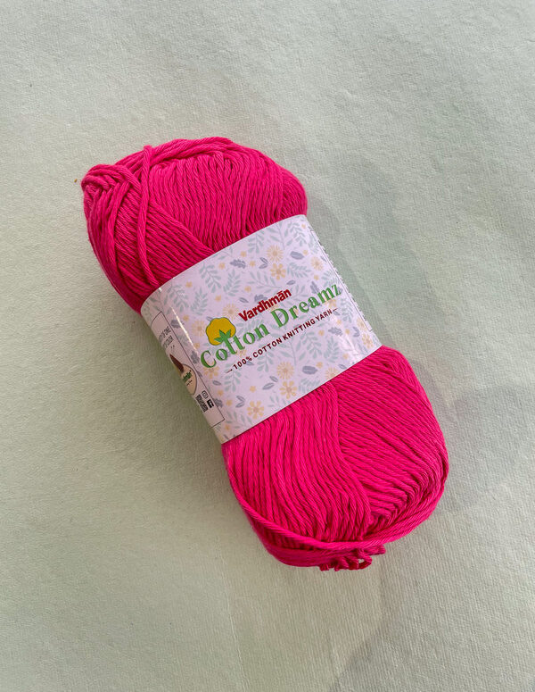 Vardhman Cotton Dreamz Yarn – Hot Pink – 100% Cotton Knitting Yarn
