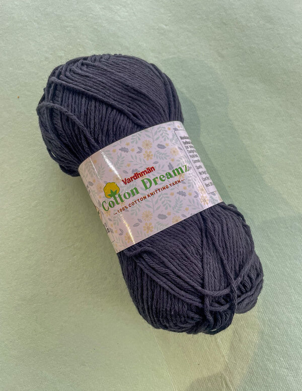 Vardhman Cotton Dreamz Yarn – Charcoal Grey – 100% Cotton Knitting Yarn