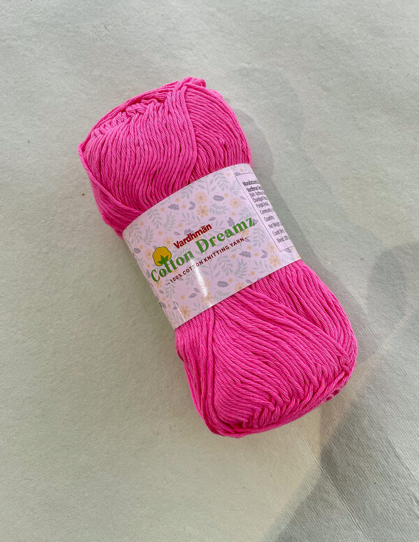 Vardhman Cotton Dreamz Yarn – Bright Pink – 100% Cotton Knitting Yarn