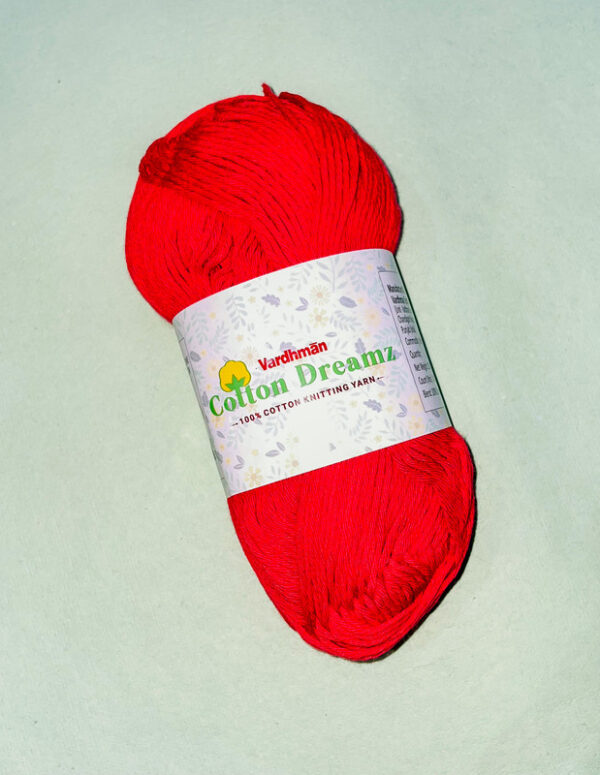 Vardhman Cotton Dreamz Yarn – Bright Red – 100% Cotton Knitting Yarn