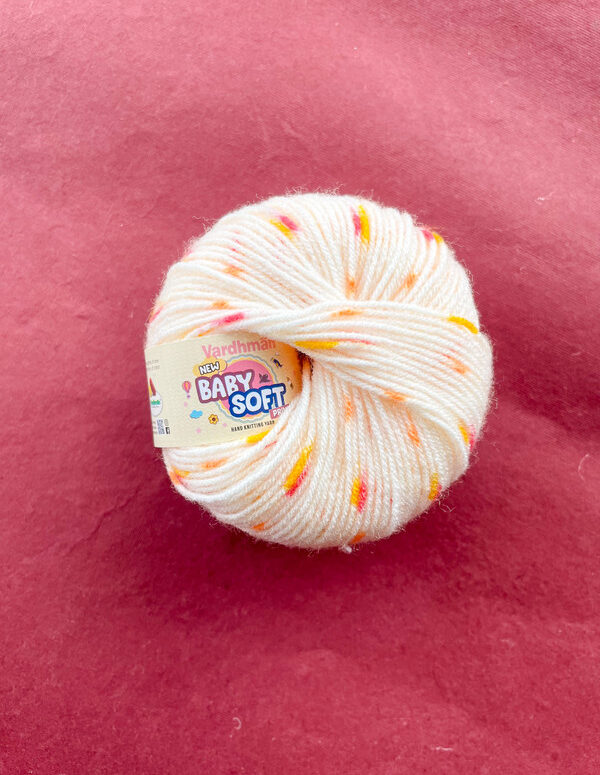 Vardhman Baby Soft Print Yarn – Off White with Yellow & Orange Print – 25g Acrylic Knitting Yarn