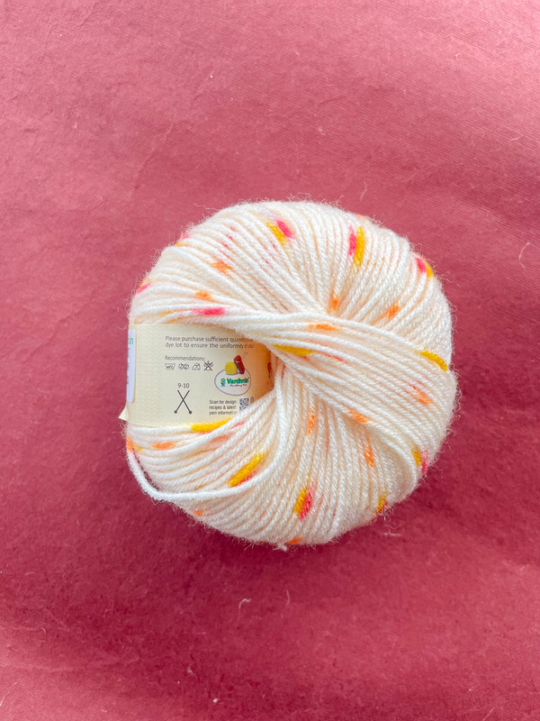 Vardhman Baby Soft Print Yarn – Off White with Yellow & Orange Print – 25g Acrylic Knitting Yarn - Image 2