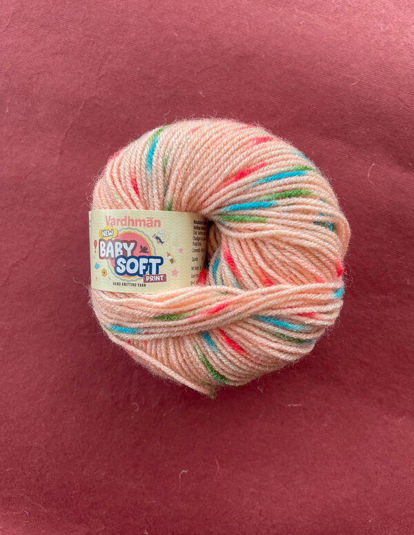 Vardhman Baby Soft Print Yarn – Peach with Multicolour Print – 25g Acrylic Knitting Yarn