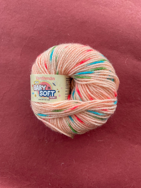 Vardhman Baby Soft Print Yarn – Peach with Multicolour Print – 25g Acrylic Knitting Yarn