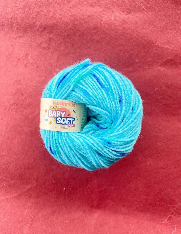 Vardhman Baby Soft Print Yarn – Aqua Blue with Royal Blue Print – 25g Acrylic Knitting Yarn