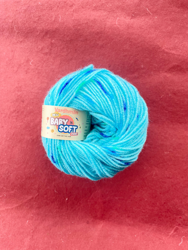 Vardhman Baby Soft Print Yarn – Aqua Blue with Royal Blue Print – 25g Acrylic Knitting Yarn