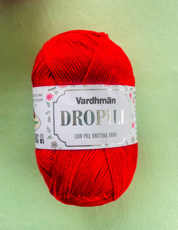 Vardhman Dropill Low Pill Knitting Yarn – Bright Red – Anti-Pilling Yarn for Sweaters, Scarves & Winter Wear