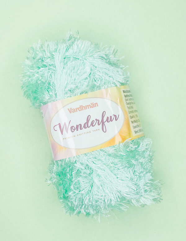 Vardhman Wonderfur Premium Fur Knitting Yarn – Mint Green – Soft Fancy Eyelash Yarn for Scarves, Sweaters & Creative Projects
