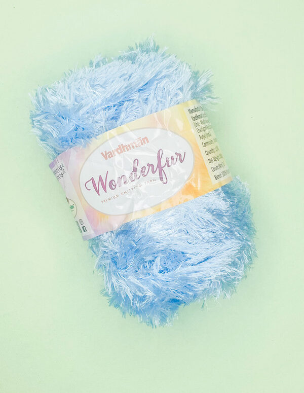 Vardhman Wonderfur Premium Fur Knitting Yarn – Sky Blue – Soft Fancy Eyelash Yarn for Scarves, Sweaters & Creative Projects