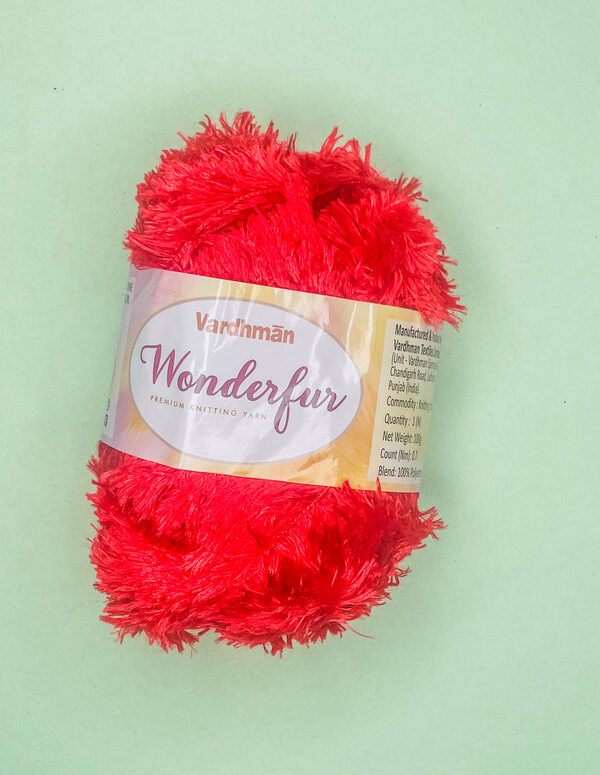 Vardhman Wonderfur Premium Fur Knitting Yarn – Bright Red – Soft Fluffy Fancy Yarn for Scarves, Sweaters & DIY Projects