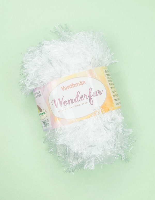 Vardhman Wonderfur Premium Fur Knitting Yarn – White – Soft Fluffy Fancy Yarn for Scarves, Sweaters & DIY Projects