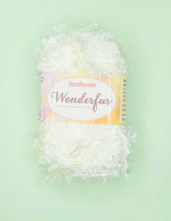 Vardhman Wonderfur Premium Fur Knitting Yarn – Off White – Soft Fluffy Fancy Yarn for Scarves, Baby Projects & Winter Wear