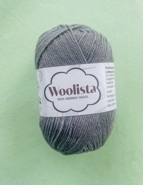 Woolista 100% Merino Wool Knitting Yarn – Steel Grey – Soft Premium Wool for Sweaters, Shawls & Winter Wear (7–8 mm Needles)