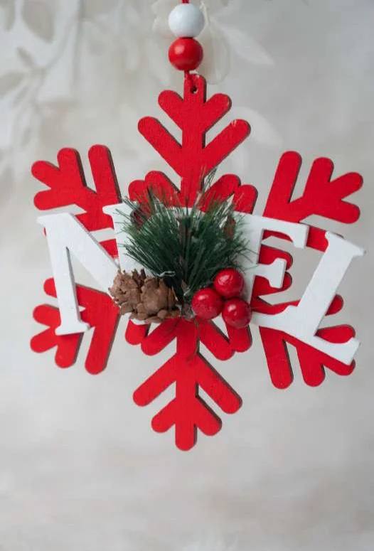 Red Snowflake Hanging Ornament with NOEL Letters