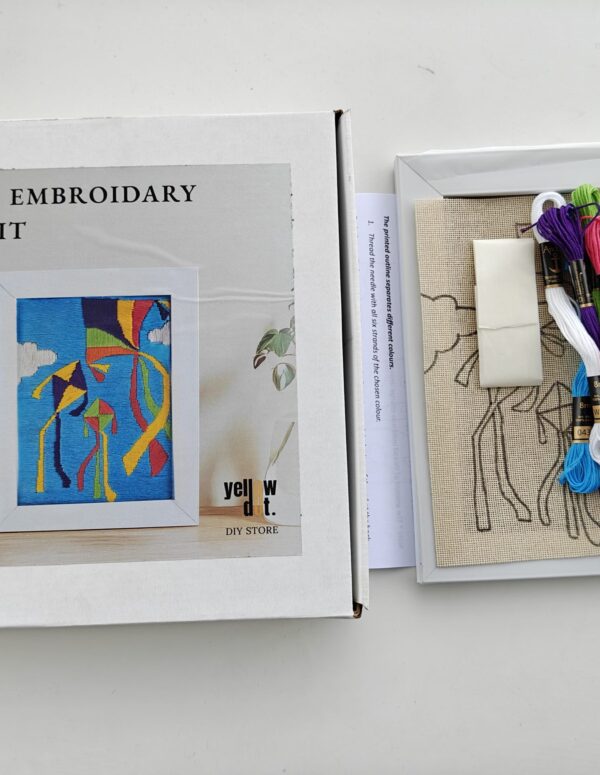 Yellow Dot Basic Embroidery DIY Kit – Abstract Face Line Art Pattern | Beginner Hand Embroidery Starter Kit with Pre-Printed Fabric, Embroidery Threads, Needle, Display Frame & Instruction Guide