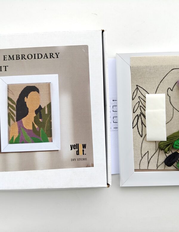 Yellow Dot Basic Embroidery DIY Kit – Botanical Woman Portrait Pattern | Beginner Hand Embroidery Starter Kit with Pre-Printed Fabric, Embroidery Threads, Needle, Display Frame & Instruction Guide