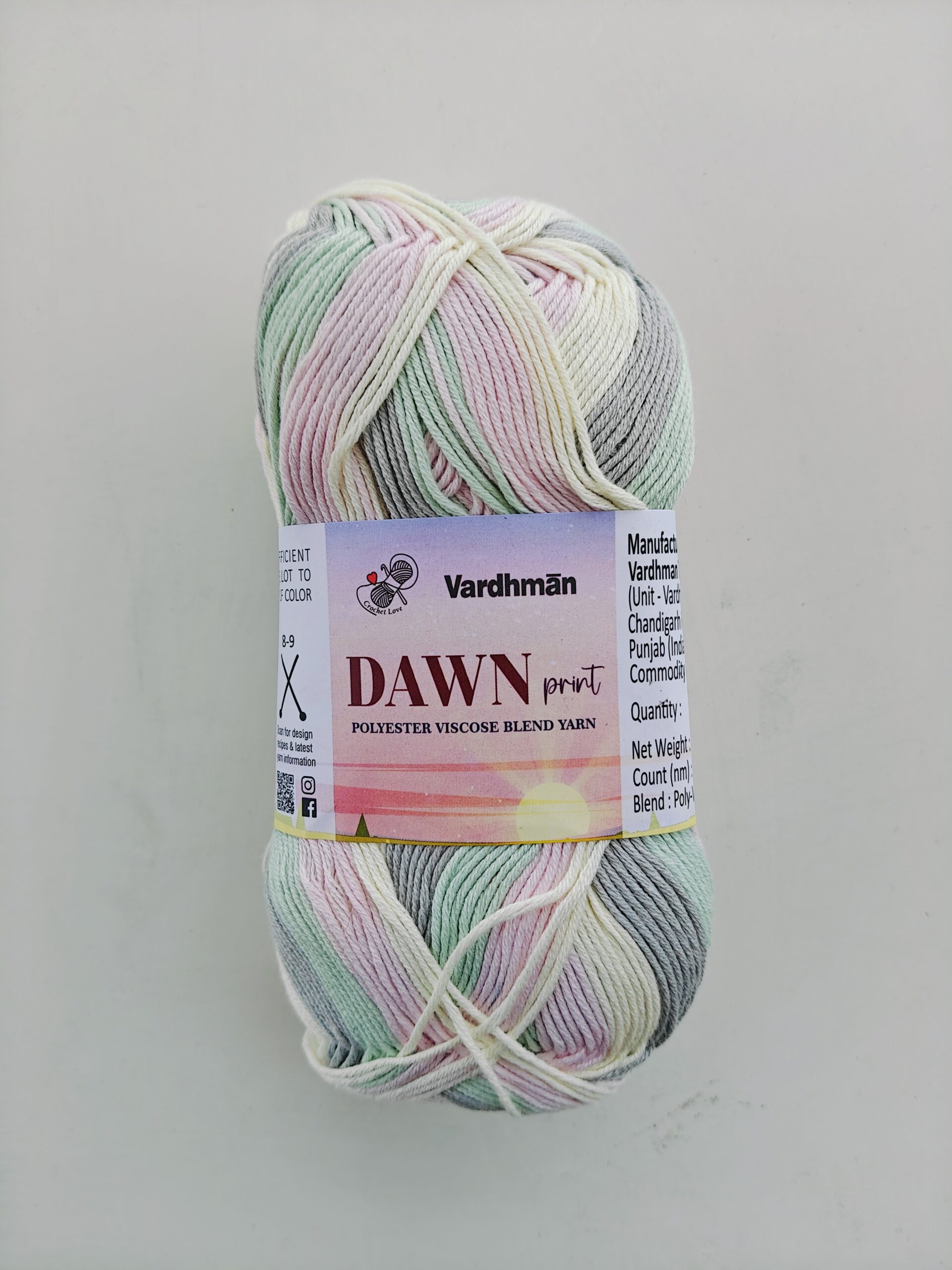 Vardhman Dawn Print Polyester Viscose Blend Yarn – Pastel Multicolour Yarn for Knitting, Crochet & Craft Projects – 100g