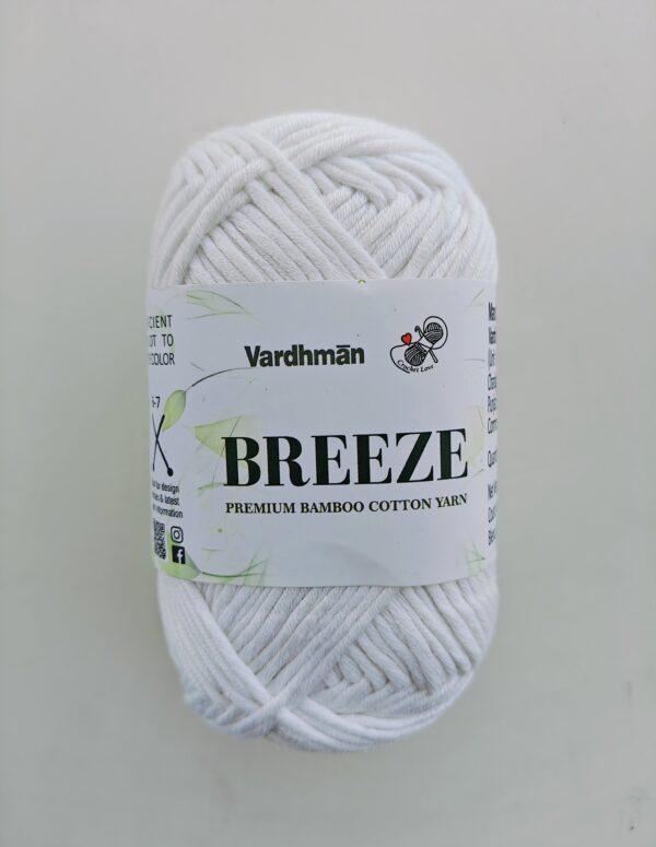 Vardhman Breeze Premium Bamboo Cotton Yarn – White Yarn for Knitting, Crochet & Craft Projects – 100g