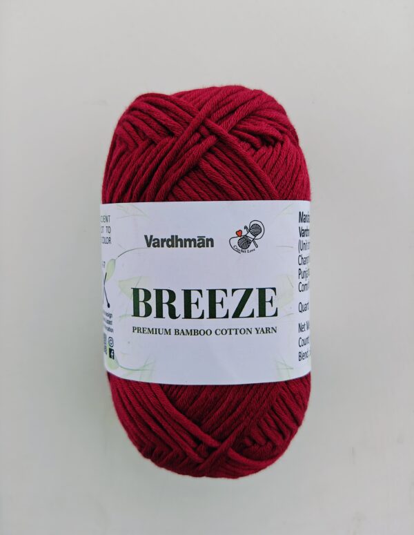 Vardhman Breeze Premium Bamboo Cotton Yarn – Red, Soft Knitting & Crochet Yarn for Handmade Crafts, 100 g