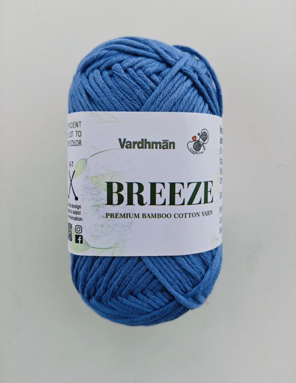 Vardhman Breeze Premium Bamboo Cotton Yarn – Blue, Soft Knitting & Crochet Yarn for Handmade Crafts, 100 g