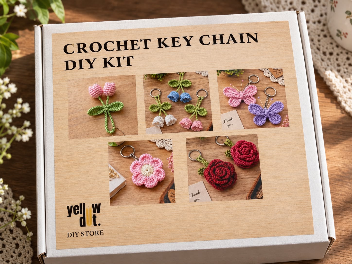 Yellow Dot Crochet Key Chain DIY Kit | Complete Crochet Kit for Beginners