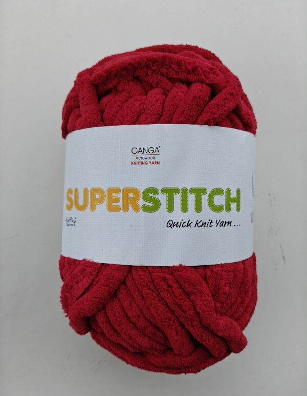 Ganga Superstitch 100% Polyester Chenille Knitting Yarn | Super Chunky Jumbo Quick Knit Yarn for Hand Knitting, Crochet, Blankets & Amigurumi (Red)