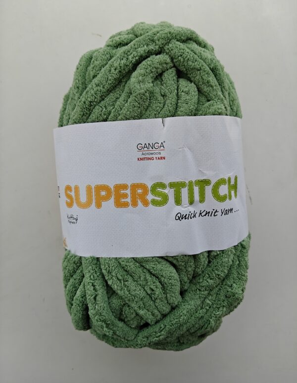 Ganga Superstitch 100% Polyester Chenille Knitting Yarn | Super Chunky Jumbo Quick Knit Yarn for Hand Knitting, Crochet, Blankets & Amigurumi (Green)