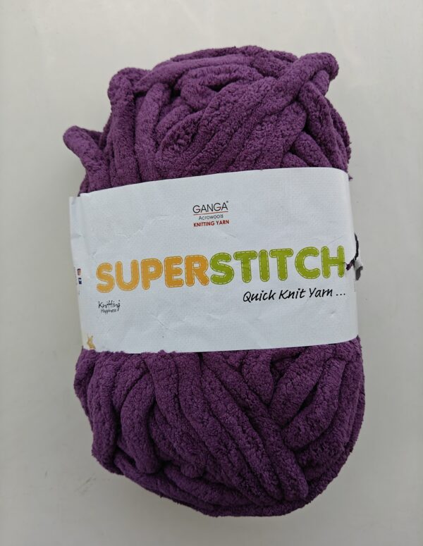 Ganga Superstitch 100% Polyester Chenille Knitting Yarn | Super Chunky Jumbo Quick Knit Yarn for Hand Knitting, Crochet, Blankets & Amigurumi (Purple)