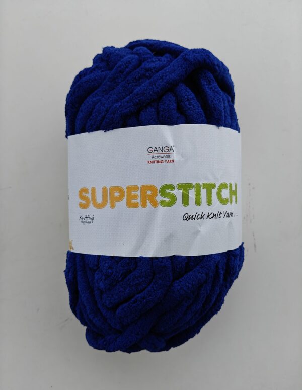 Ganga Superstitch 100% Polyester Chenille Knitting Yarn | Super Chunky Jumbo Quick Knit Yarn for Hand Knitting, Crochet, Blankets & Amigurumi (Blue)
