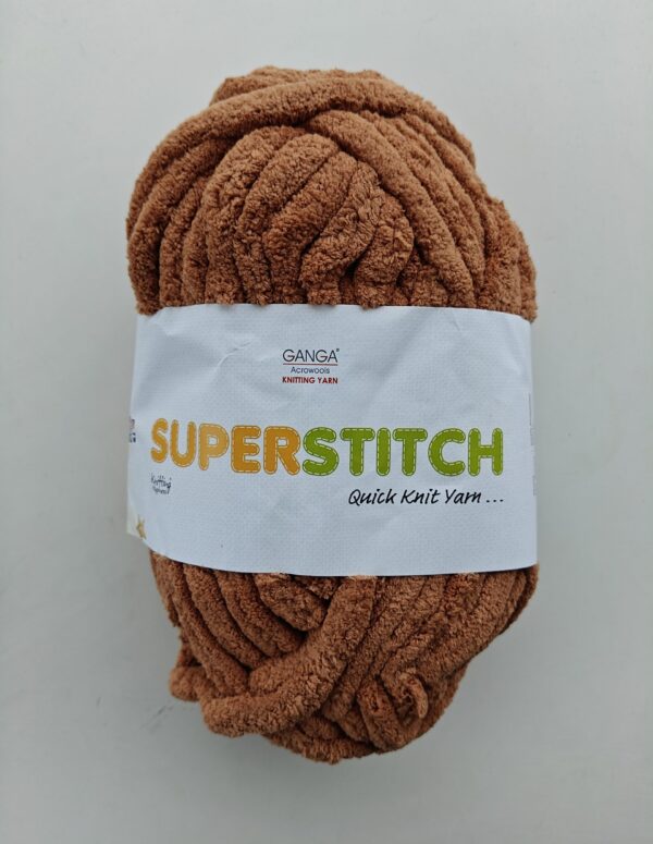 Ganga Superstitch 100% Polyester Chenille Knitting Yarn | Super Chunky Jumbo Quick Knit Yarn for Hand Knitting, Crochet, Blankets & Amigurumi (Brown)