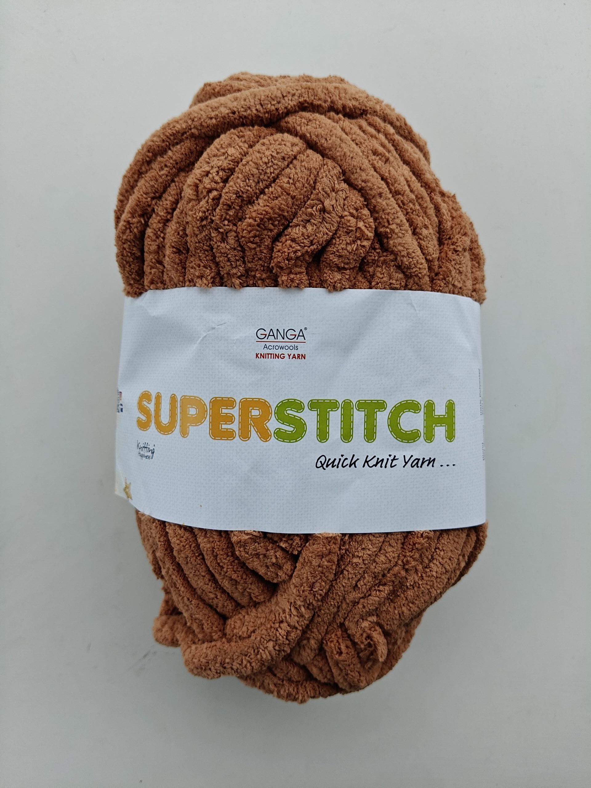 Ganga Superstitch 100% Polyester Chenille Knitting Yarn | Super Chunky Jumbo Quick Knit Yarn for Hand Knitting, Crochet, Blankets & Amigurumi (Brown)
