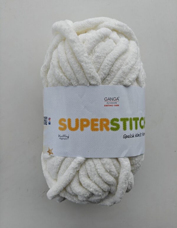 Ganga Superstitch 100% Polyester Chenille Knitting Yarn | Super Chunky Jumbo Quick Knit Yarn for Hand Knitting, Crochet, Blankets & Amigurumi (White)