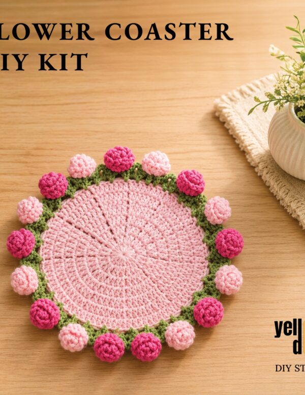 Yellow Dot Flower Coaster DIY Kit | Crochet Coaster Making Kit for Beginners | DIY Craft Kit for Handmade Flower Coaster